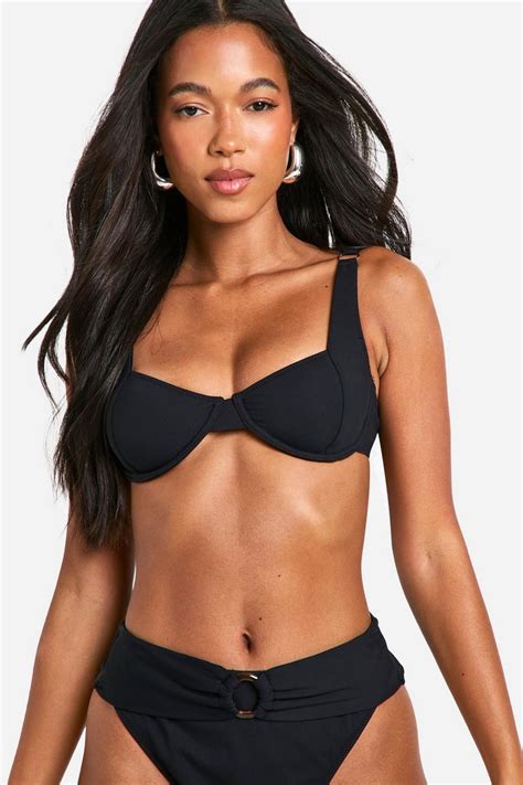 Ribbed Underwired Bikini Top Boohoo Uk