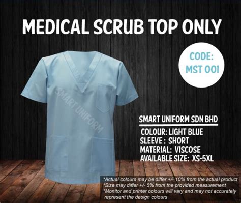 Mst 001 Ready Stock Medical Scrub Top Only Light Blue Smart Uniform Malaysia