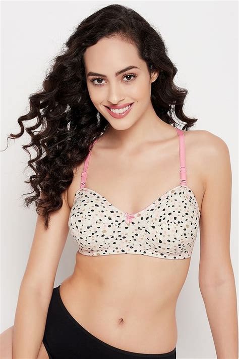 Buy Non Padded Non Wired Full Cup Printed Balconette Bra In Nude Colour