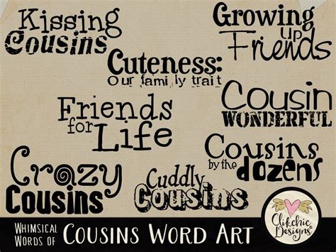 Cousins Word Art Clipart, Digital Scrapbook Word Art Clip Art & Card ...