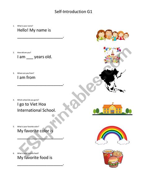 Grade 1 Self Introduction Esl Worksheet By Phadexoner801