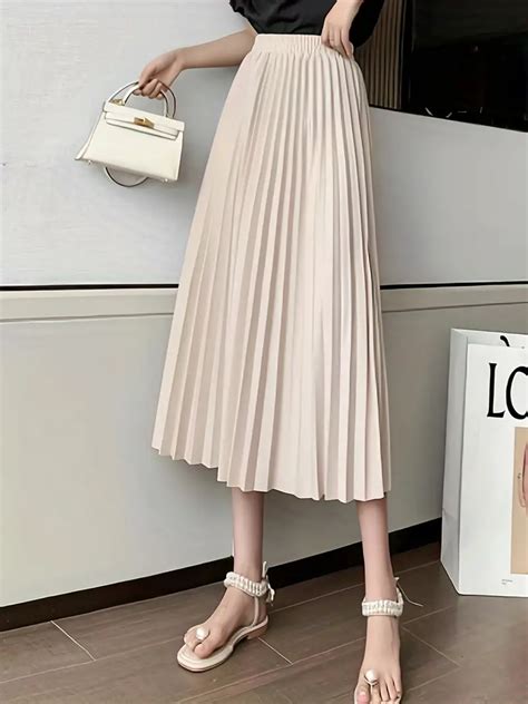 High Waist Pleated Skirt Elegant Solid A Line Skirt Womens Temu