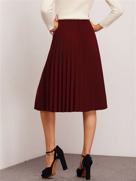 Burgundy Pleated Midi Skirt Sheinsheinside