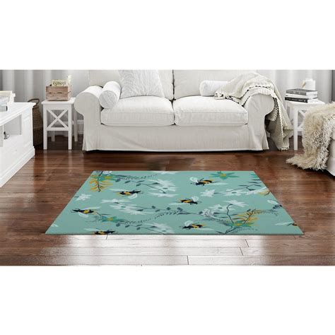 Insect Rugs Bee Area Rug Bee Rug Floral Accent Rug Blue Etsy