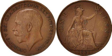 Great Britain George V Penny Bronze Km European Coins