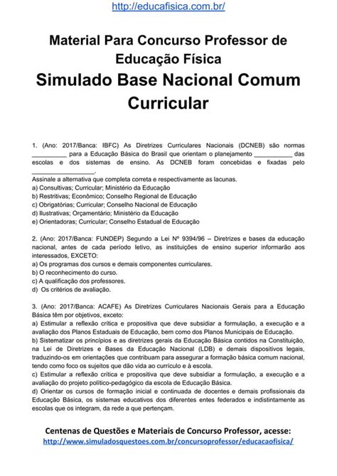 Simulado Concurso Professor De Educacao Fisica Questoes Concurso