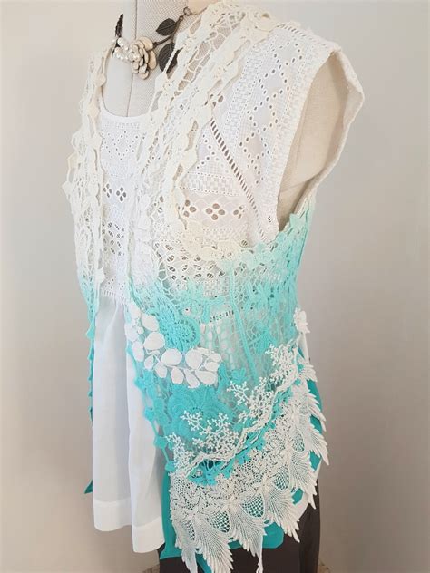 Blue Lace Vest All Lace Waistcoat Handmade Top Hand Dyed Etsy