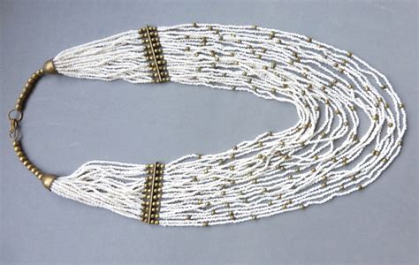 Vintage 1970s Tribal Long White Seed Bead Layered Necklace Etsy