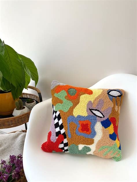 Hand Tufted Punch Needle Pillow Cover Decorative Embroidered Cushion