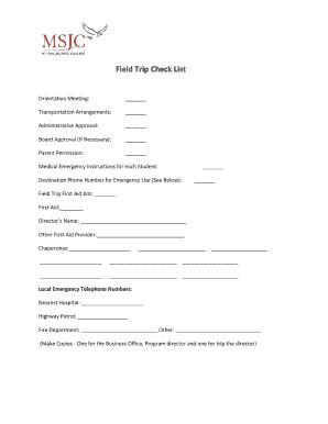 Fillable Online Msjc Field Trip Check List Mt San Jacinto College Fax