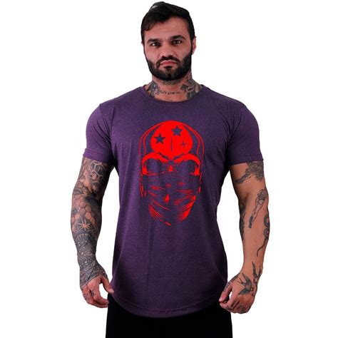 Camiseta Longline Masculina Manga Curta Mxd Conceito Cr Nio Vermelho