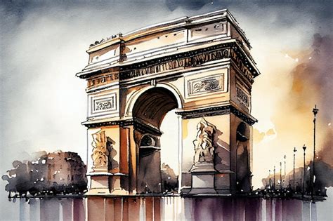 Premium Photo | Arc de triomphe watercolor