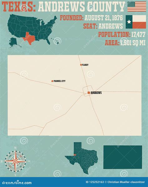 Map of Andrews County in Texas Stock Vector - Illustration of seat ...