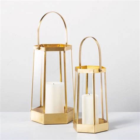 Hearth And Hand Set Of 2 Brass Hexagonal Lanterns Mercari Hearth