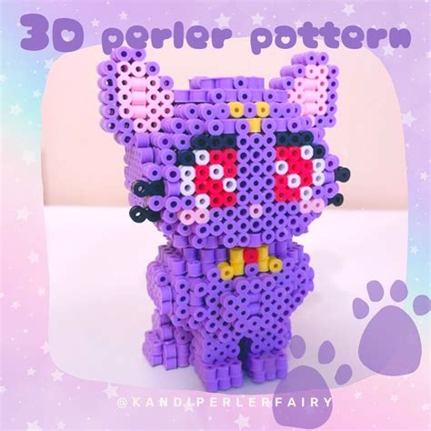 Instant Download 3d Perler Beads Pattern To Build This Kawaii Moon Kitten 3d Meow Cat Perler