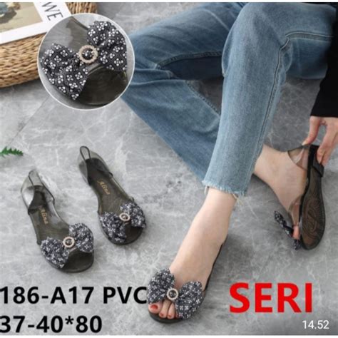 Jual Sepatu Jelly Wanita Karet Import Flatshoes Teplek Kaca Motif Bunga