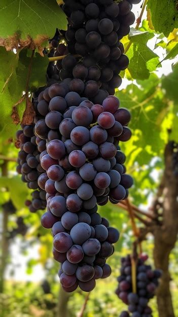 Um Cacho De Uvas Pendurado Em Uma Videira Foto Premium