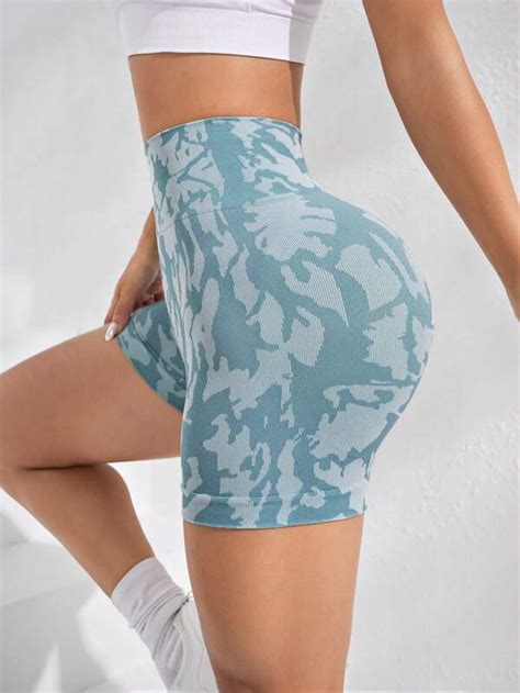 Yoga Trendy Camo Print Wideband Waist Sports Shorts Shein Usa