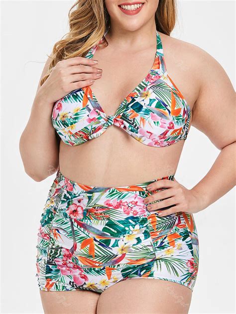 Off Floral And Leaf Print Plus Size Underwire Bikini Set Rosegal