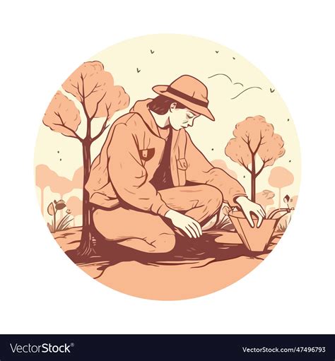 Lonely Farmer Working On Farm Royalty Free Vector Image