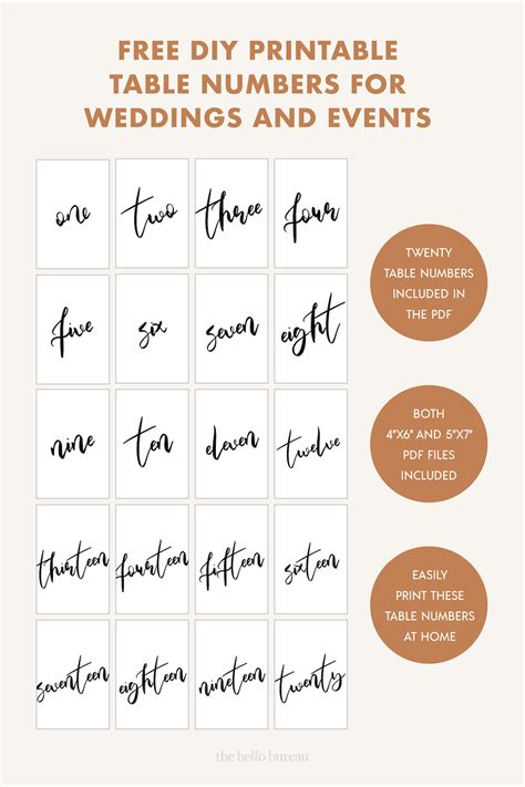 Printable Table Numbers Template