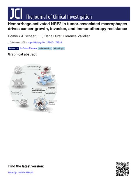 Pdf Hemorrhage Activated Nrf In Tumor Associated Macrophages Drives