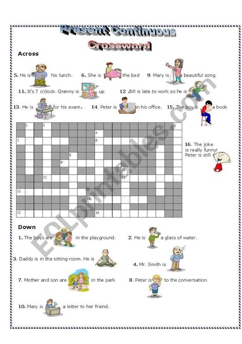 Crossword Present Continuous Esl Worksheet By Cgato