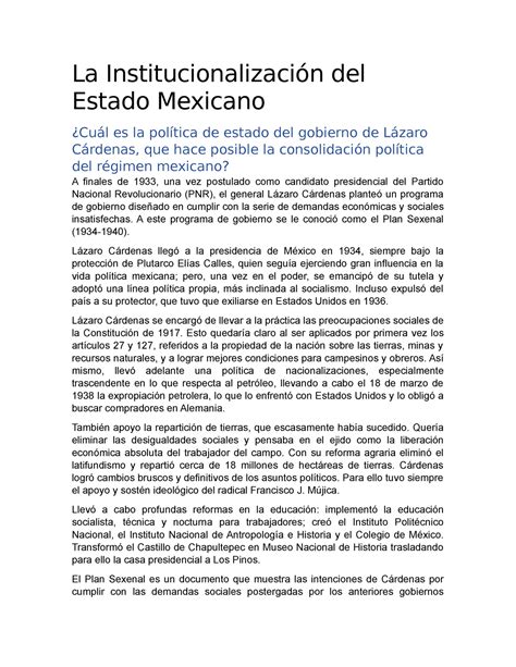 Institucionalización Del Estado Mexicano Contexto Socioeconomico De