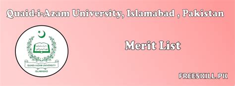 Quaid E Azam University Merit List St Nd Rd Freeskill Pk