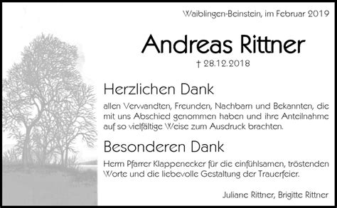 Traueranzeigen Von Andreas Rittner Zvw Trauer