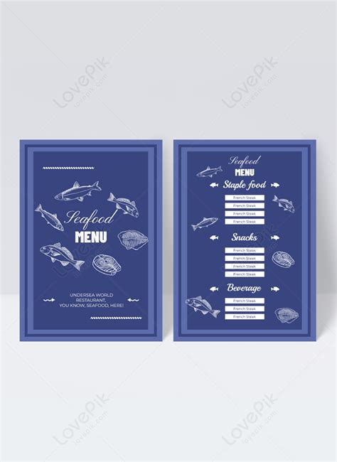 Underwater world restaurant menu design on blue background template ...