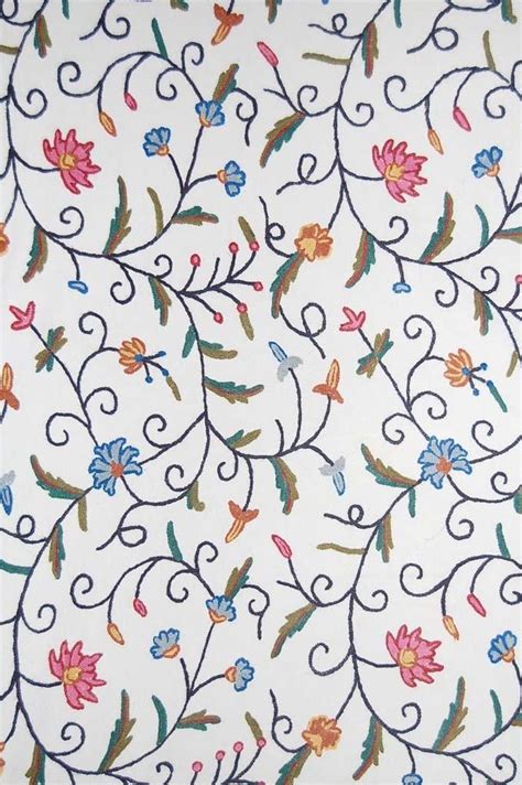 Cotton Crewel Embroidered Fabric Jacobean Multicolor Tml001