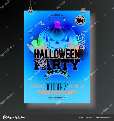 Halloween Party Flyer Vector Illustration Scary Faced Pumpkin Orange Background Stock Vector by ...