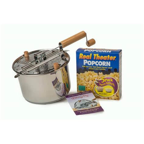 Whirley Pop 6 Qt Stainless Steel Stovetop Popcorn Popper With All Inclusive 5 Pack 36053