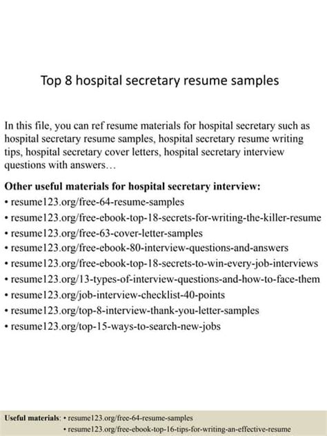 Top 8 Hospital Secretary Resume Samples Pdf