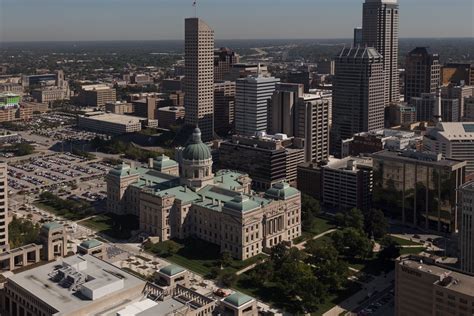 Aerial View Of Indianapolis Indiana With A Focus On The Indiana State