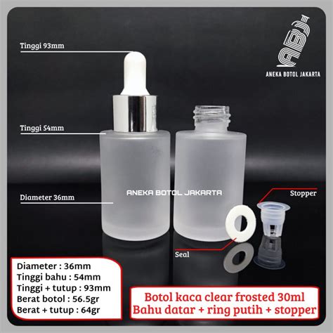 Jual Botol Kaca Serum Clear Frosted Bahu Datar 30ml Pipet Ring Silver