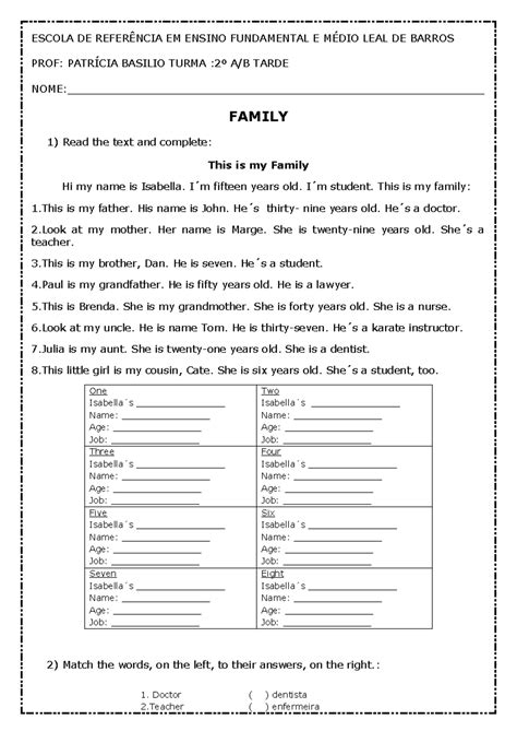 Atividade De Ingles 6 Ano 4