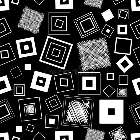 Seamless Vector Pattern Squares And Scribbles Black And White Stock