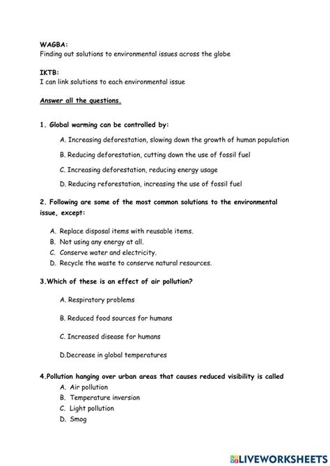 Environmental Issues And Solution Worksheet Online Exercise For Live Worksheets