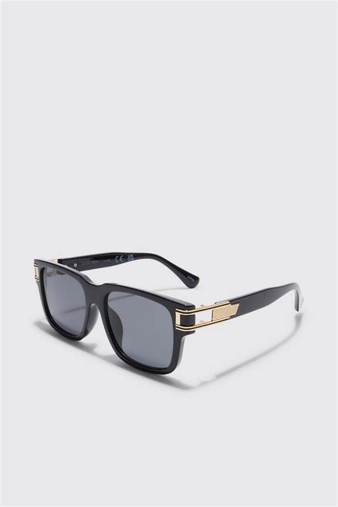 Men S Hinge Detail Square Sunglasses Boohoo Uk