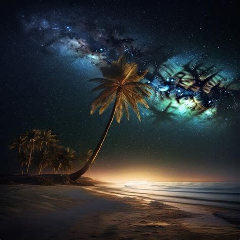 Premium AI Image Starry Night Sky With Palm Trees And Milky Over The