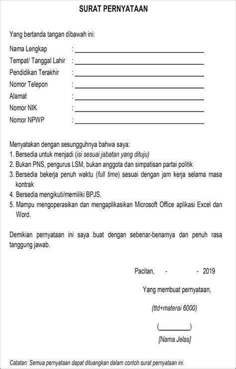 Contoh Surat Pernyataan Kerja Penuh Waktu Surat Lamaran Kerja