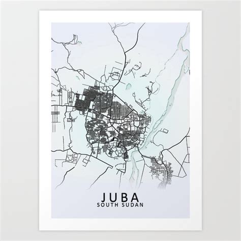 Juba, South Sudan, White, City, Map Art Print by City Map Art Prints ...