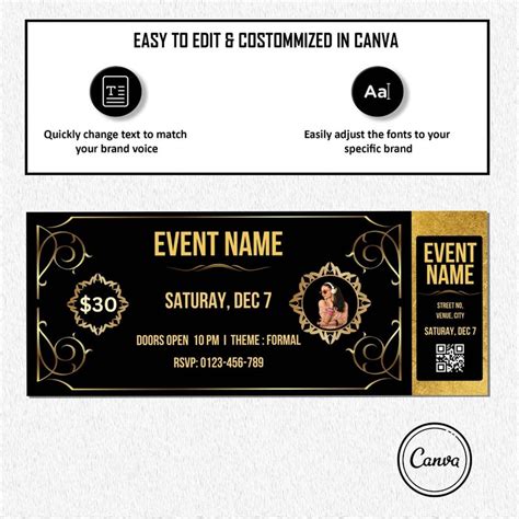 Gold Event Ticket Invitation Gala Invitation Ticket Birthday Etsy