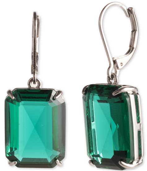 Lauren Ralph Lauren Silver Tone Green Stone Drop Earrings Dillard S