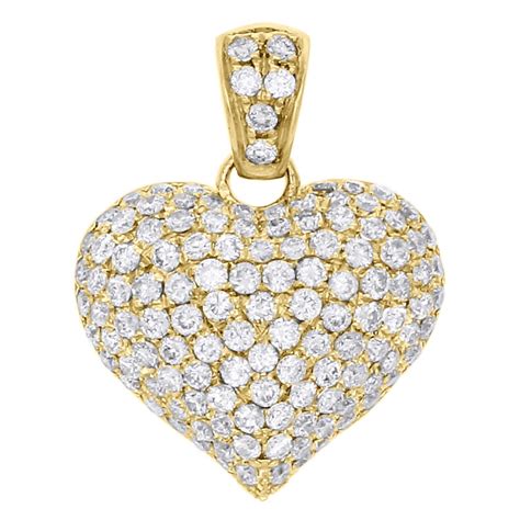 Jewelry For Less - 14K Yellow Gold Diamond Puff Heart Pendant 0.80" Ladies Pave Domed Charm 1.35 ...