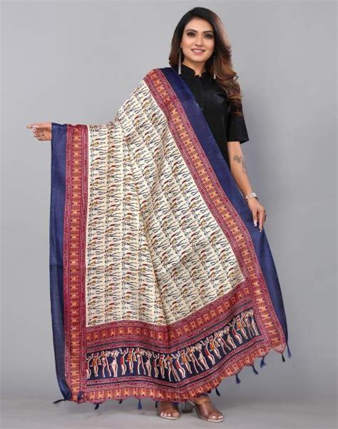 Buy Siril Women S Multicolor Color Printed Khadi Silk Dupatta Online At