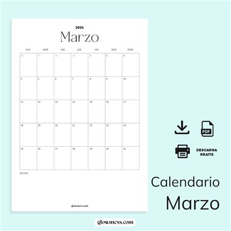 Calendario Marzo Para Imprimir Plantilla PDF 5