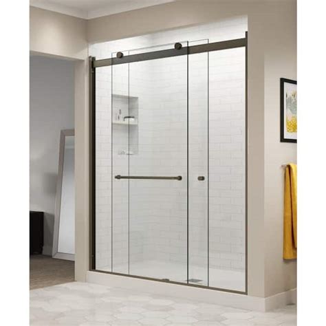 Basco Rotolo 56 In X 70 In Semi Frameless Sliding Shower Door In Oil Rubbed Bronze With Handle